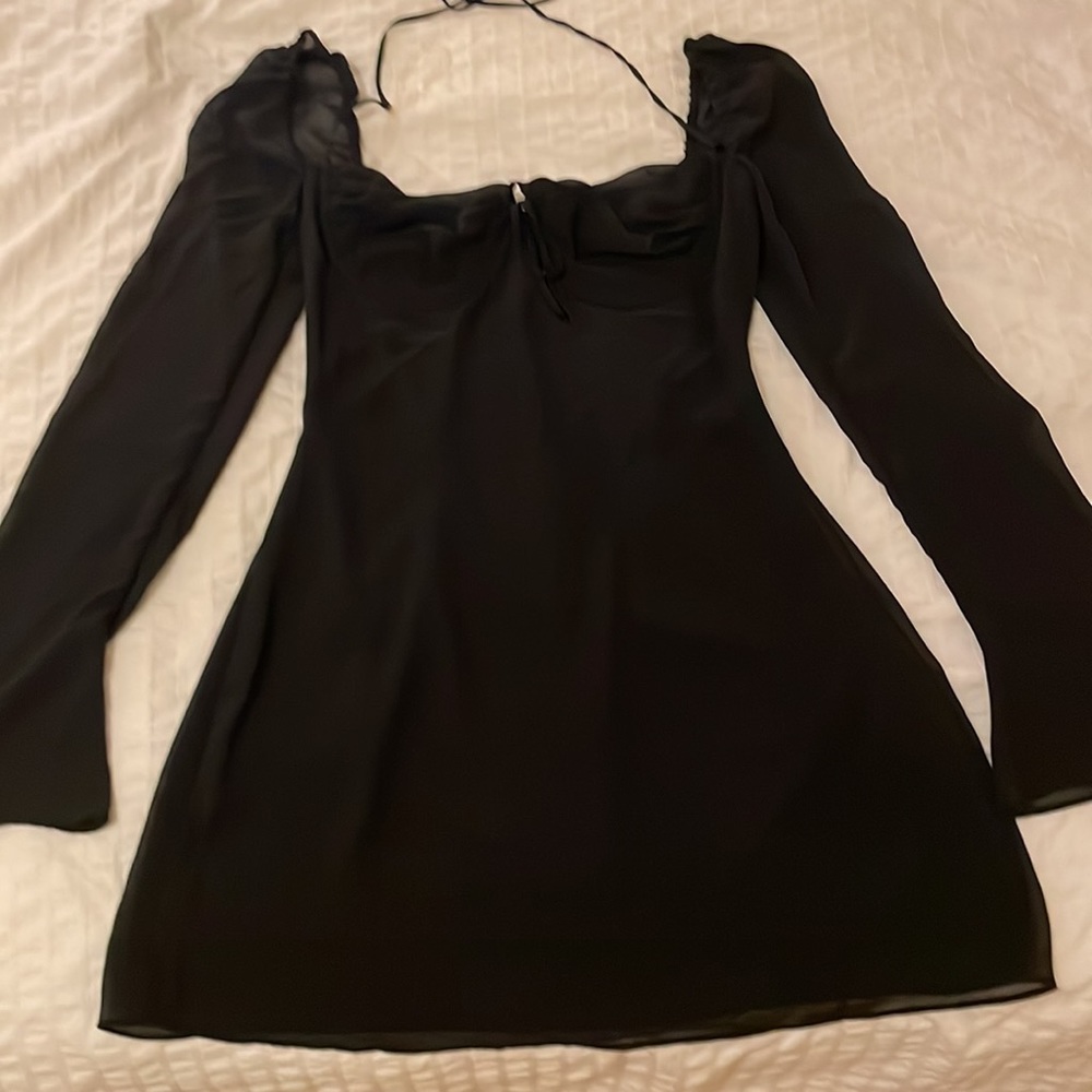 House of CB Black Mini Dress with Sheer Long Sleeves - Picture 6 of 8